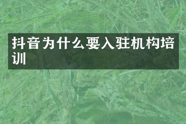 抖音为什么要入驻机构培训