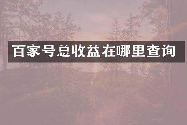 百家号总收益在哪里查询
