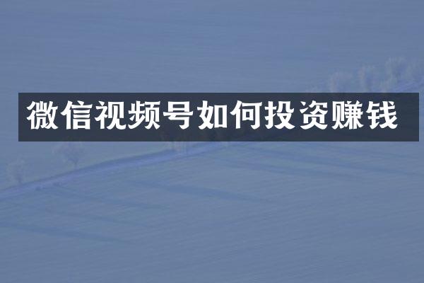 微信视频号如何投资赚钱