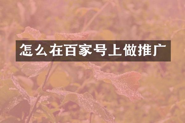 怎么在百家号上做推广