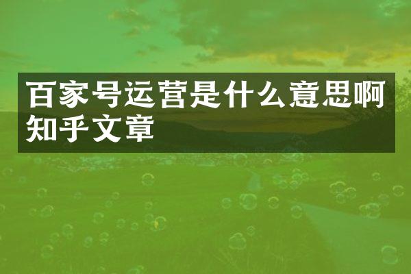 百家号运营是什么意思啊知乎文章