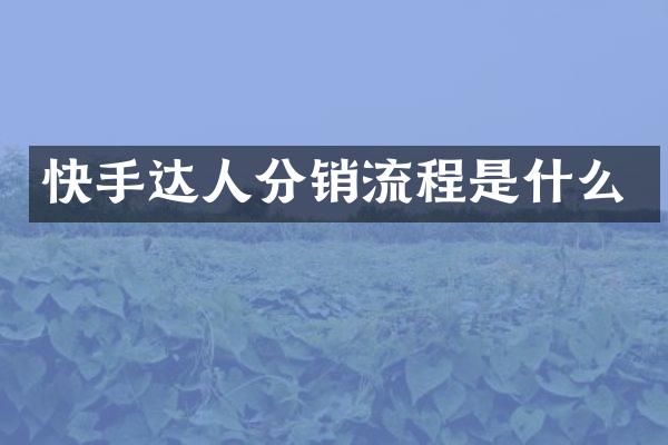 快手达人分销流程是什么