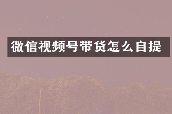 微信视频号带货怎么自提