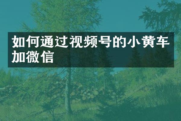 如何通过视频号的小黄车加微信