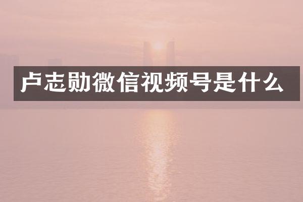 卢志勋微信视频号是什么