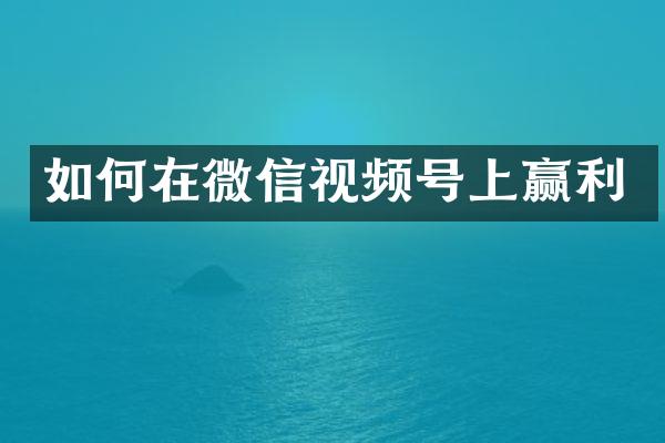如何在微信视频号上赢利