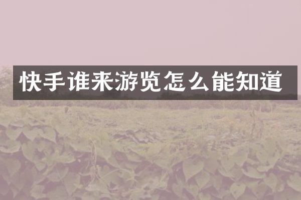 快手谁来游览怎么能知道