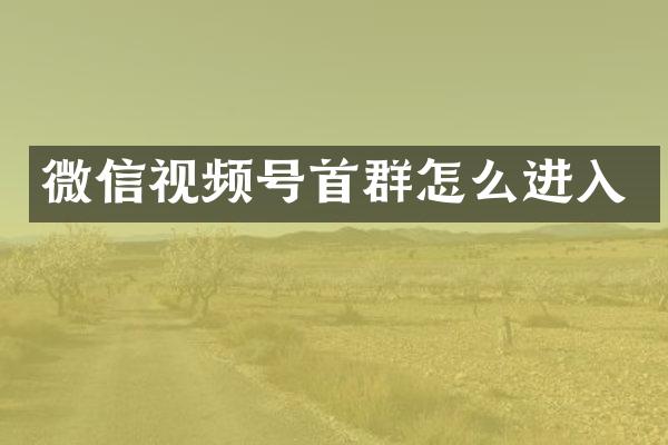微信视频号首群怎么进入