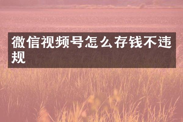 微信视频号怎么存钱不违规