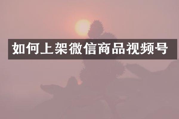 如何上架微信商品视频号