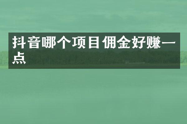 抖音哪个项目佣金好赚一点