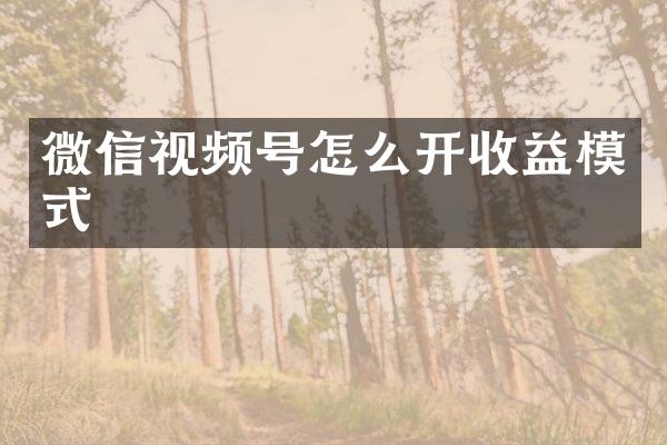 微信视频号怎么开收益模式