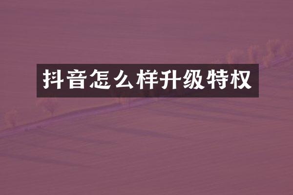 抖音怎么样升级特权