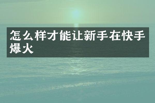 怎么样才能让新手在快手爆火