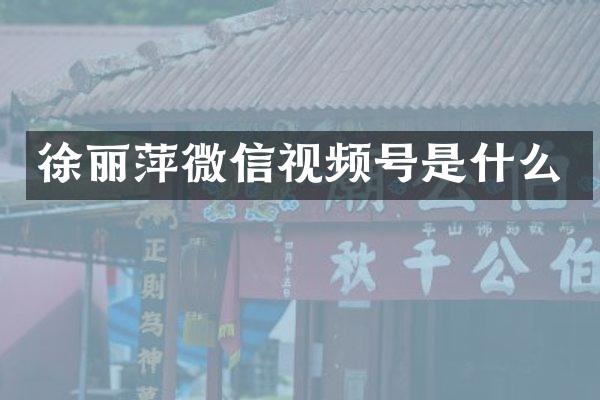 徐丽萍微信视频号是什么