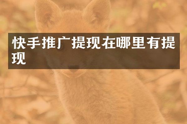 快手推广提现在哪里有提现