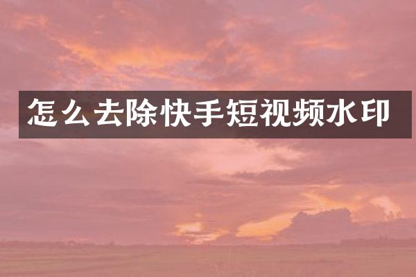 怎么去除快手短视频水印