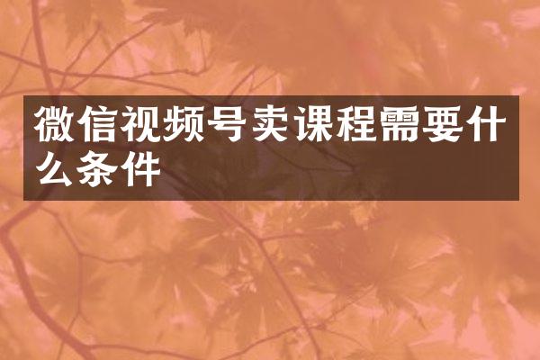 微信视频号卖课程需要什么条件