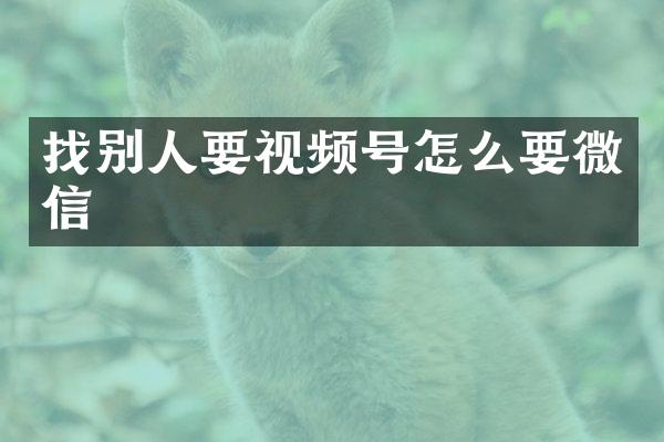 找别人要视频号怎么要微信
