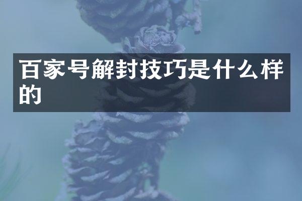 百家号解封技巧是什么样的