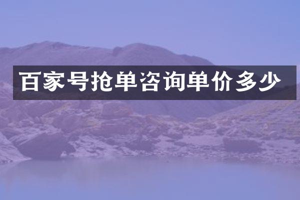 百家号抢单咨询单价多少