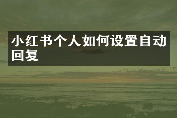 小红书个人如何设置自动回复