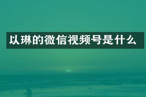 以琳的微信视频号是什么