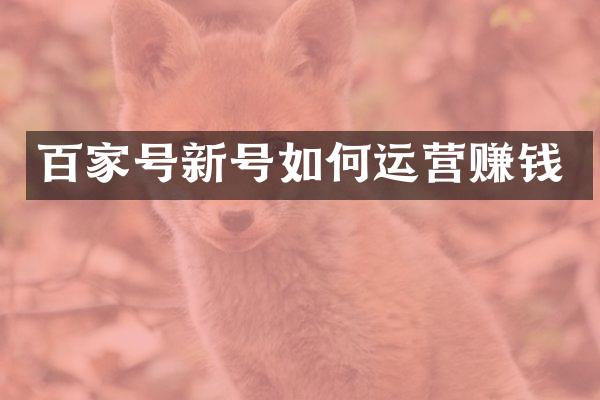 百家号新号如何运营赚钱