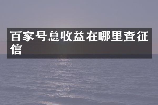 百家号总收益在哪里查征信
