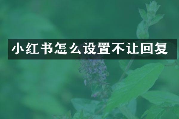 小红书怎么设置不让回复