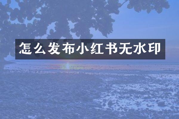 怎么发布小红书无水印