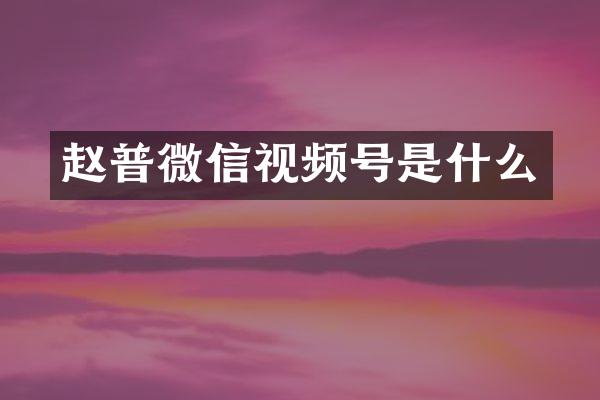 赵普微信视频号是什么