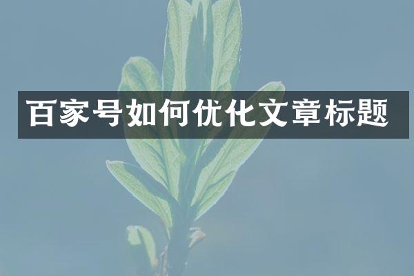 百家号如何优化文章标题