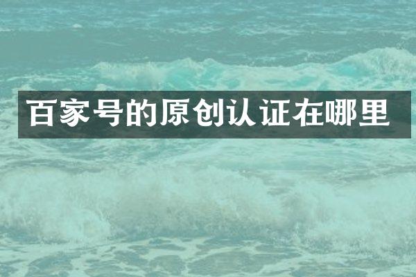 百家号的原创认证在哪里