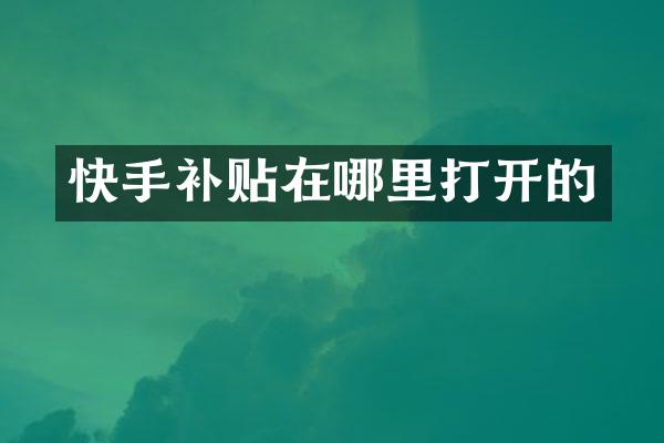 快手补贴在哪里打开的