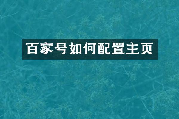 百家号如何配置主页