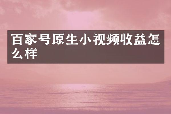 百家号原生小视频收益怎么样