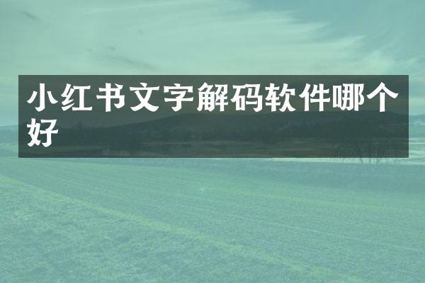 小红书文字解码软件哪个好