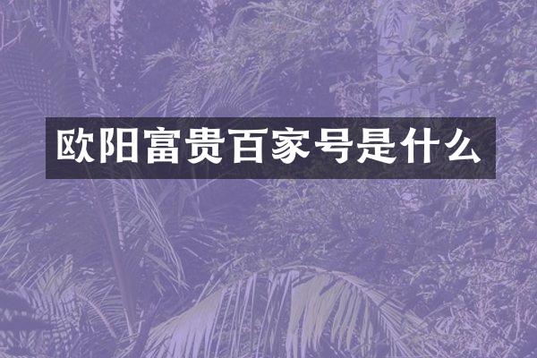 欧阳富贵百家号是什么