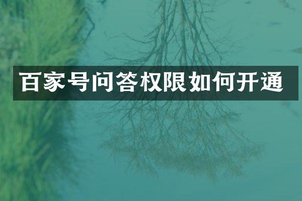 百家号问答权限如何开通