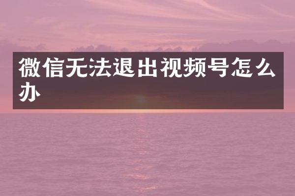 微信无法退出视频号怎么办