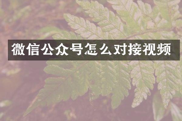 微信公众号怎么对接视频