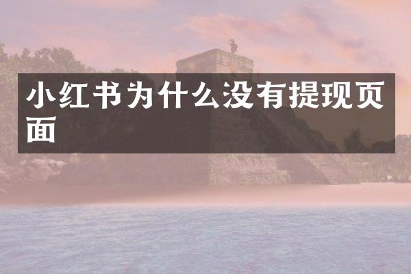 小红书为什么没有提现页面