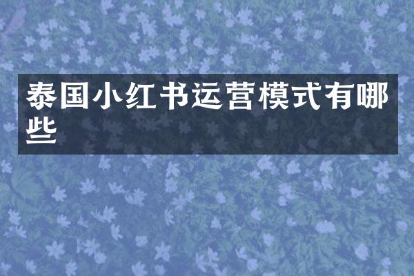 泰国小红书运营模式有哪些