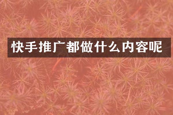 快手推广都做什么内容呢