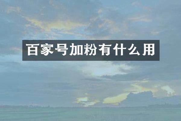 百家号加粉有什么用