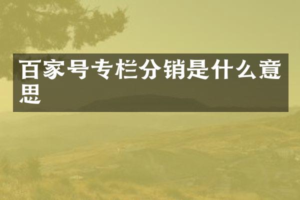百家号专栏分销是什么意思