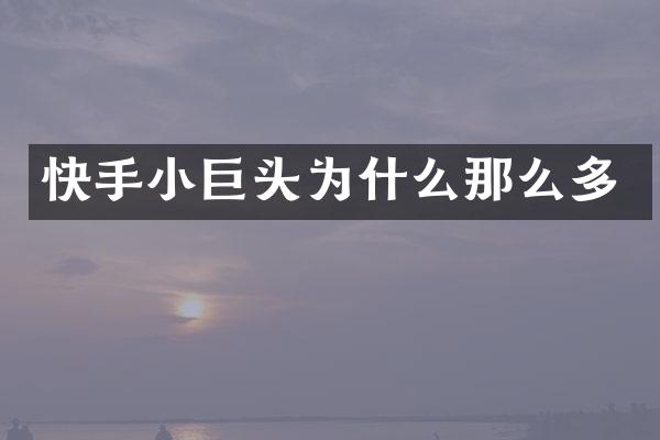 快手小巨头为什么那么多