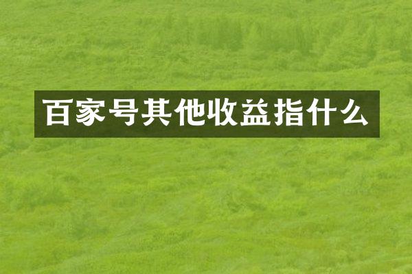 百家号其他收益指什么
