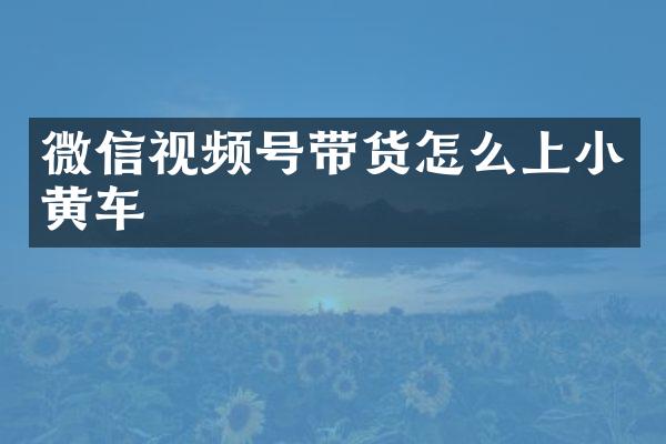 微信视频号带货怎么上小黄车